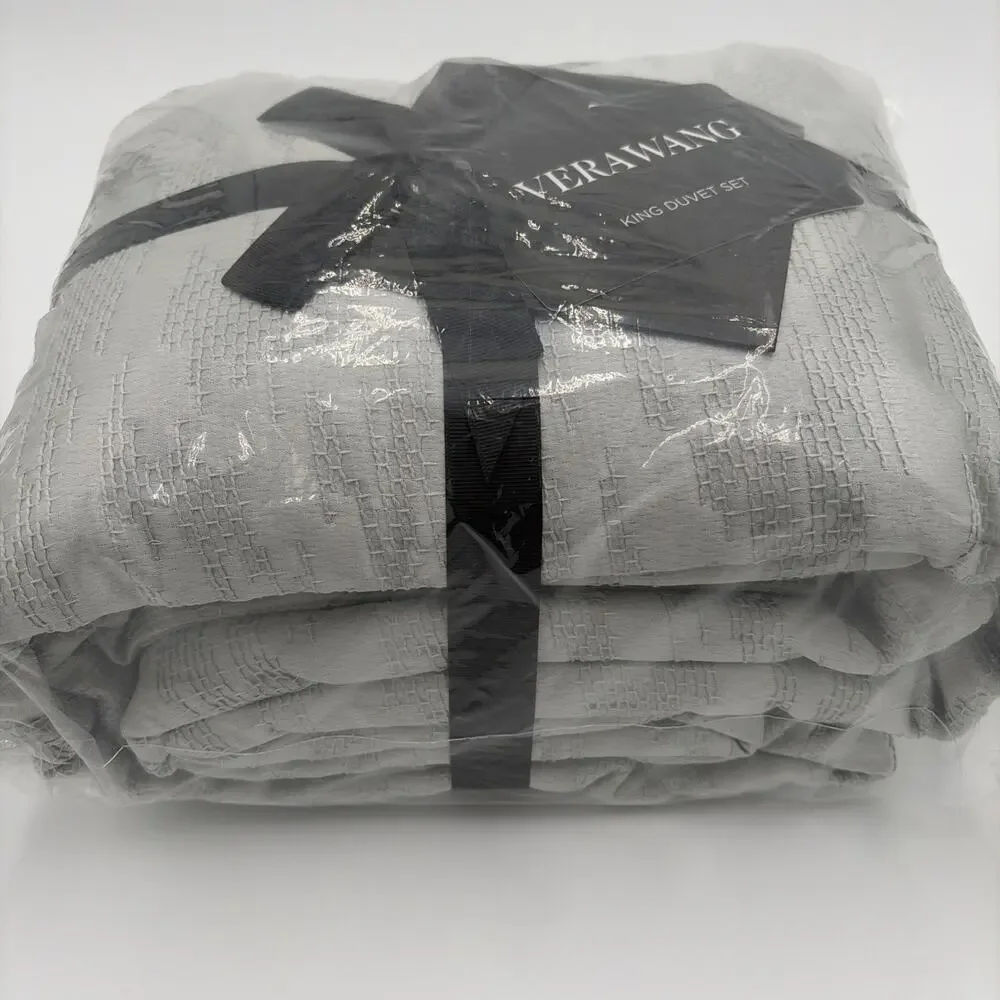 Vera Wang - King Duvet Cover Set Textured Illusion Gray Luxe Bedding NEW